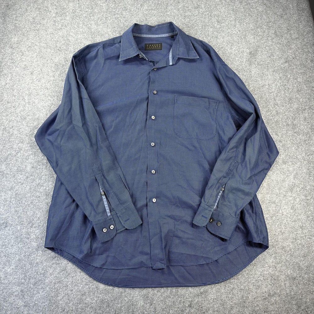 Robert Talbott Dress Shirt Mens 2XL Blue Check Classic Fit Cotton Long Sleeve